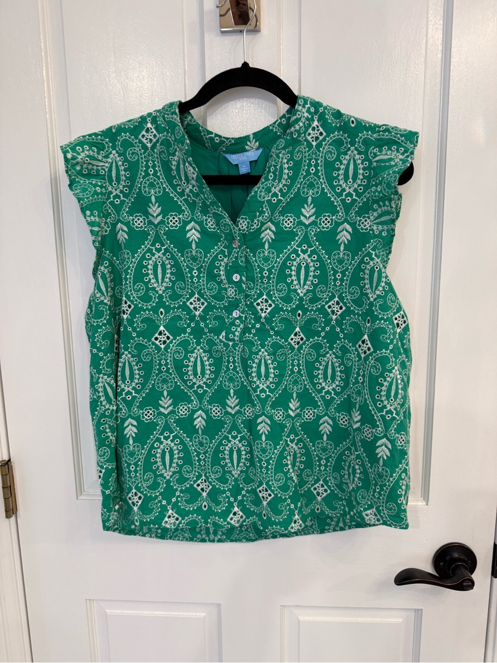 Draper James Green Paisley-Print Cap Sleeve Blouse